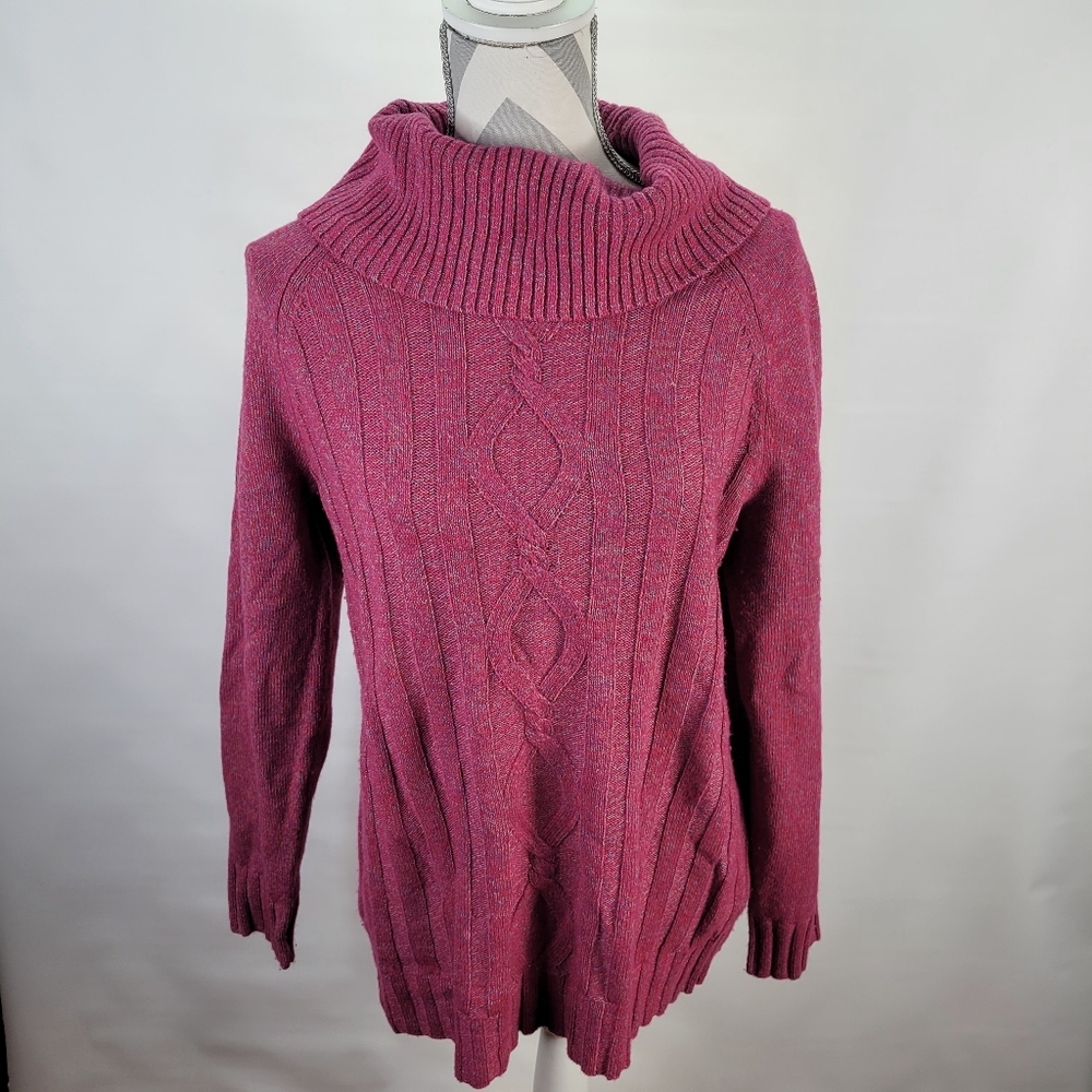 Talbots Merino Wool/Cotton Cowl Neck Cable Sweater Marled Size Medium Pink